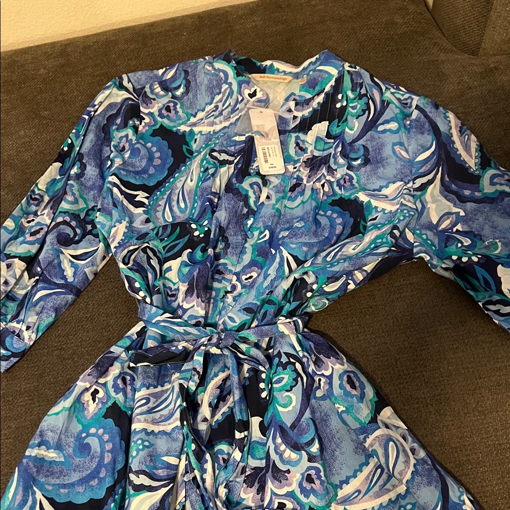Soft Surroundings Blue Paisley Long Sleeve Dress